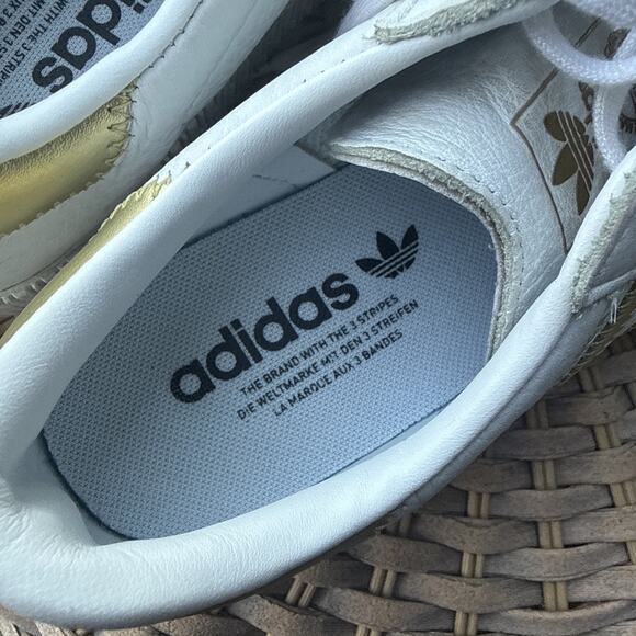 Adidas Women's 7.5 US 6 UK Samba White Platform Leather Sneakers Gold Stripe - Picture 8 of 16